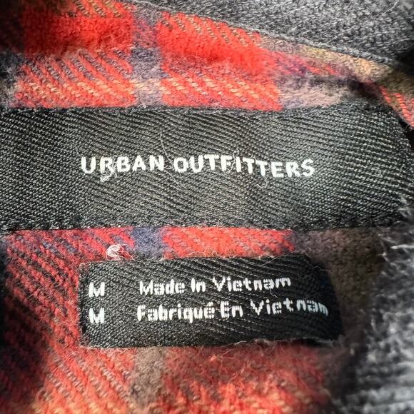 Urban Outfitters Mens Medium Bleached Hood Flannel Button-Down Shirt Red Orange - Picture 4 of 7